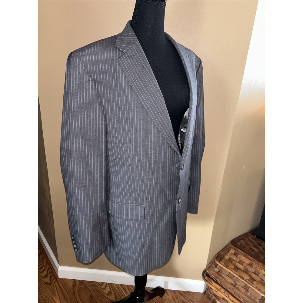 Hart Schaffer Marx "Gold" Light Blue Pinstriped Gray Blazer For Belk 44R